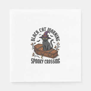 Black Cat Warning Vintage Halloween Witch Cat_1 Napkin