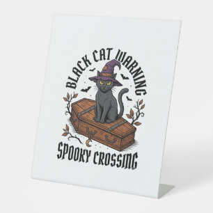 Black Cat Warning Vintage Halloween Witch Cat_1 Pedestal Sign