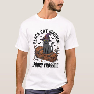 Black Cat Warning Vintage Halloween Witch Cat_1 T-Shirt