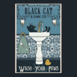 Black Cat Wash Your Paws Poster<br><div class="desc">Black Cat Wash Your Paws Poster, Bathroom Decoration Print, Animal Picture Vintage Wall Art, Toilet Restroom, Home Decor</div>