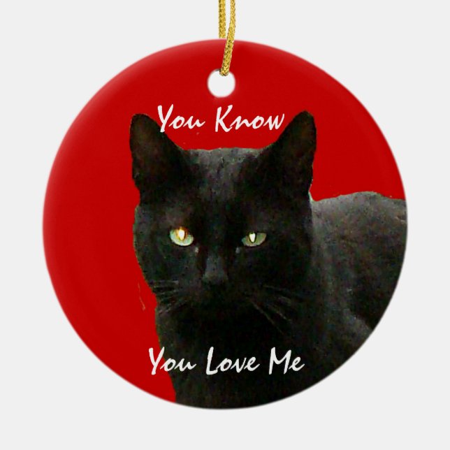 Black Cat Watching Ceramic Tree Decoration (Front)