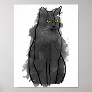 Black Cat Watercolor Art, Watercolor Cat Decor
