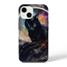 Black Cat Watercolor Eclipse Moon Artwork