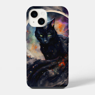 Black Cat Watercolor Eclipse Moon Artwork iPhone 14 Case