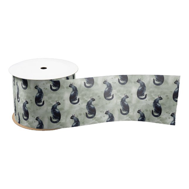 Black Cat Watercolor Satin Ribbon (Spool)