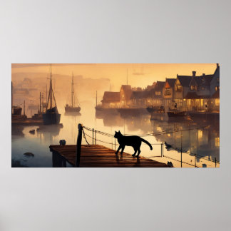 Black Cat Watercolor Wall Poster