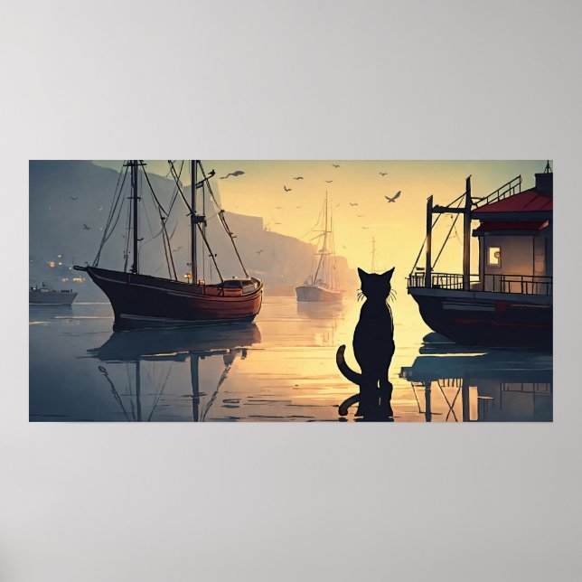 Black Cat Watercolor Wall Poster (Front)