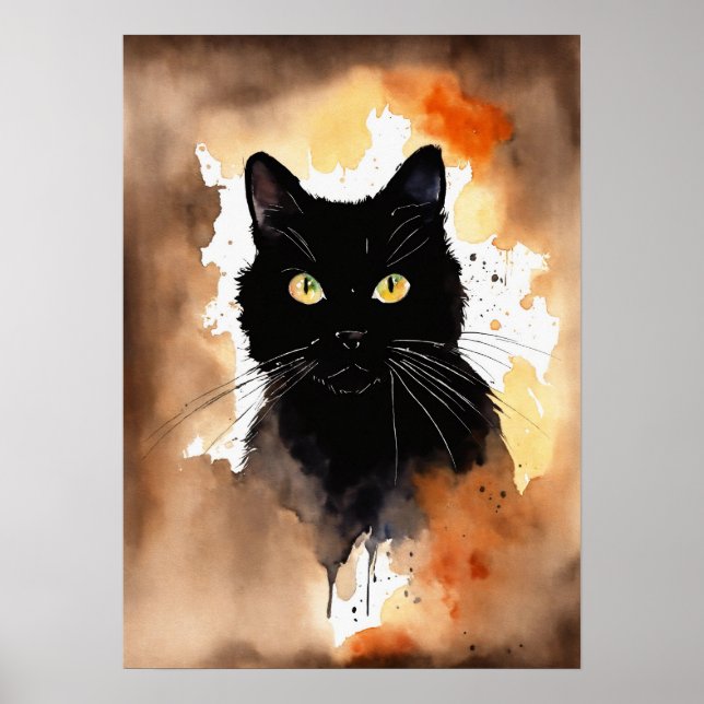 Black Cat Watercolor Wall Poster (Front)