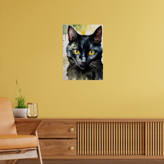 Black Cat Watercolor Wall Poster (Living Room 2)
