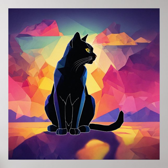 Black Cat Watercolor Wall Poster (Front)