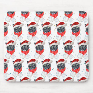 Black Cat Watercolor with Christmas Scarf Mouse Mat