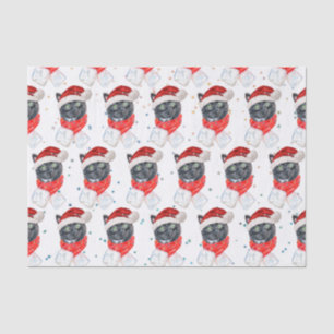 Black Cat Watercolor with Christmas Scarf Tissue Paper