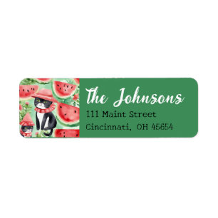 Black Cat Watermelon Summer Address Labels