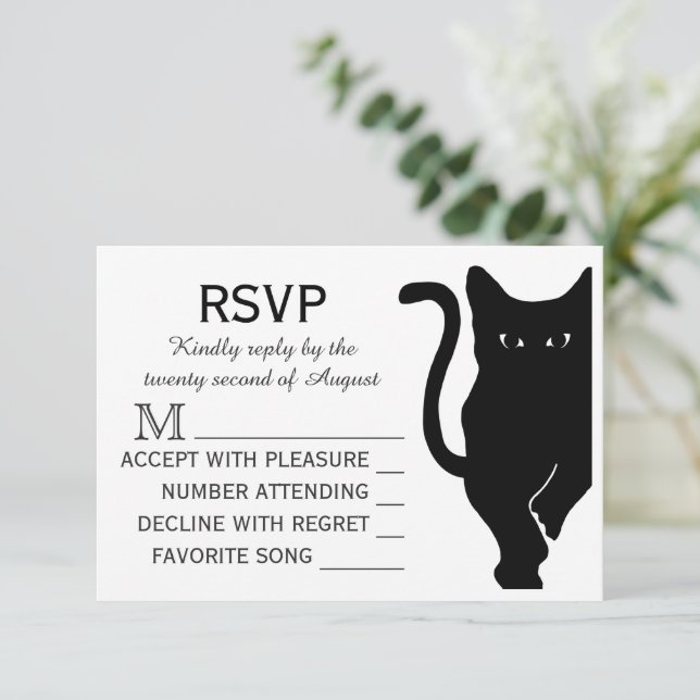 Black Cat Wedding RSVP Card (Standing Front)