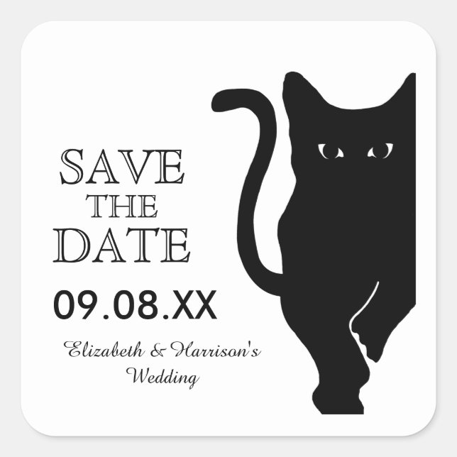 Black Cat Wedding Save The Date Square Sticker (Front)