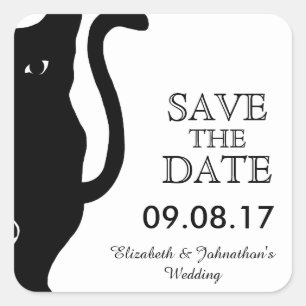 Black Cat Wedding Save The Date Square Sticker