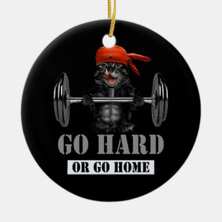 Black Cat Weightlifting in Fitness Gym Go Hard Or  Ceramic Tree Decoration