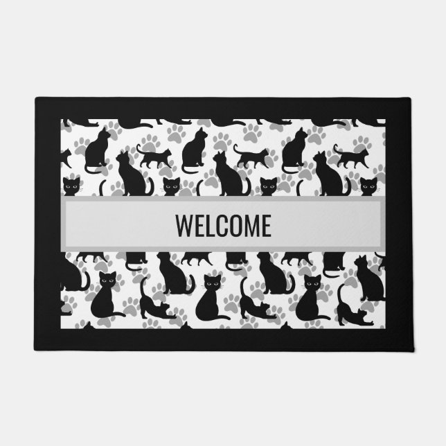 Black Cat Welcome Mat – Halloween & Everyday Home  (Front)