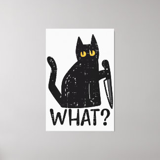 Black Cat What Knife Funny Murderous Halloween Pet Canvas Print