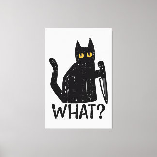 Black Cat What Knife Funny Murderous Halloween Pet Canvas Print