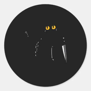 Black Cat What Knife Funny Murderous Halloween Pet Classic Round Sticker