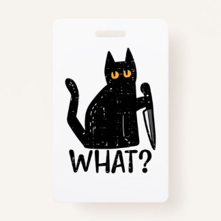 Black Cat What Knife Funny Murderous Halloween Pet ID Badge