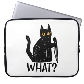 Black Cat What Knife Funny Murderous Halloween Pet Laptop Sleeve