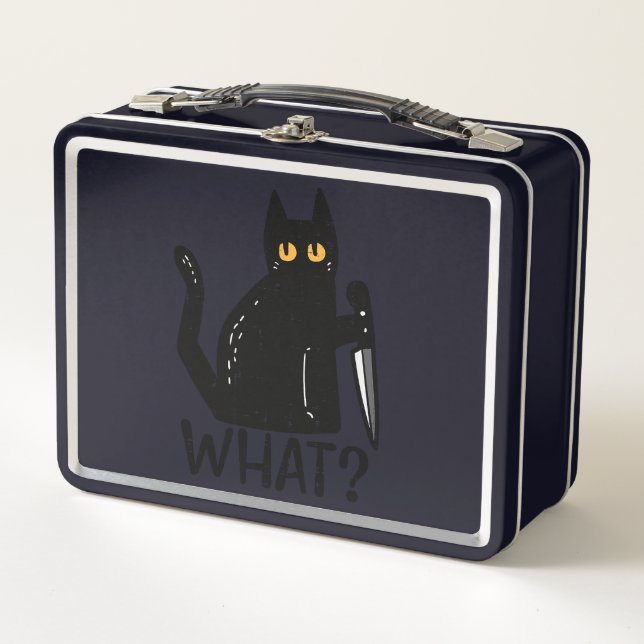 Black Cat What Knife Funny Murderous Halloween Pet Metal Lunch Box (Front)