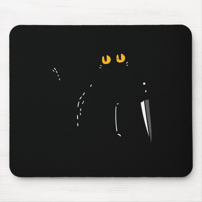 Black Cat What Knife Funny Murderous Halloween Pet Mouse Mat (Front)