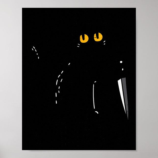 Black Cat What Knife Funny Murderous Halloween Pet Poster (Front)