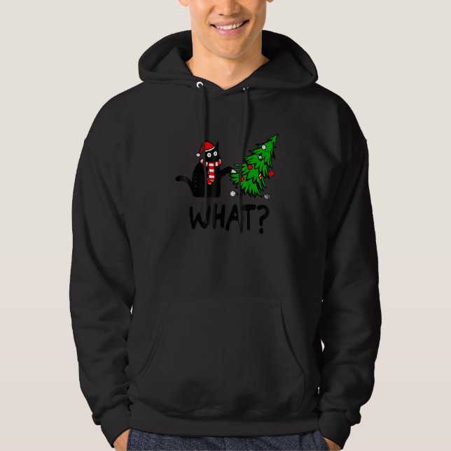 Black Cat What Pushing Christmas Tree  Cat Santa H Hoodie (Front)
