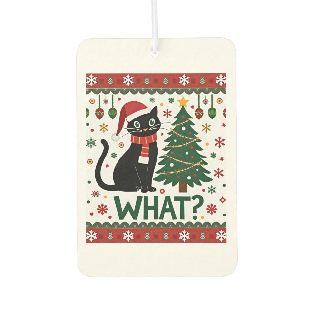 Black Cat What Pushing Christmas Tree Funny Cat Xm Car Air Freshener (Front)