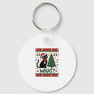 Black Cat What Pushing Christmas Tree Funny Cat Xm Key Ring