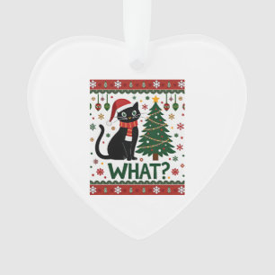 Black Cat What Pushing Christmas Tree Funny Cat Xm Ornament