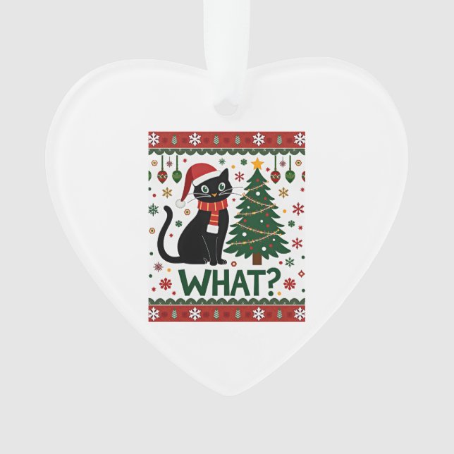 Black Cat What Pushing Christmas Tree Funny Cat Xm Ornament (Front)