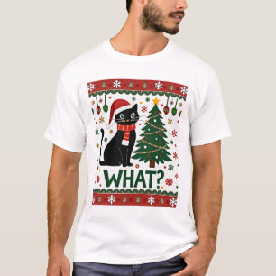 Black Cat What Pushing Christmas Tree Funny Cat Xm T-Shirt