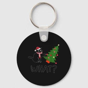 Black Cat What Pushing Christmas Tree Xmas Gifts Key Ring