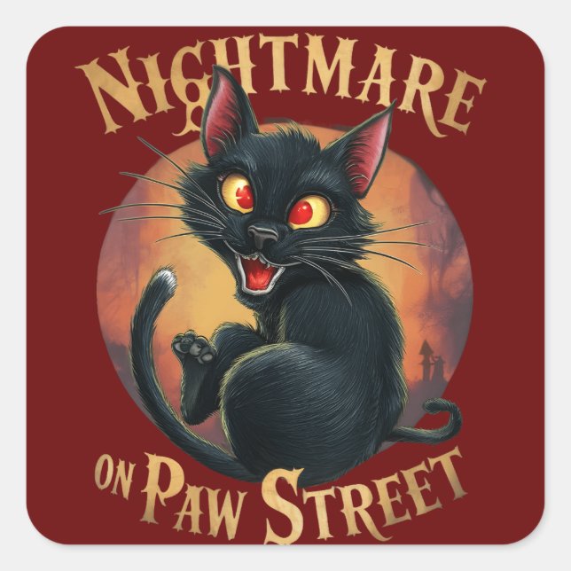 Black Cat Where Horror Meets Fantasy Square Sticker (Front)