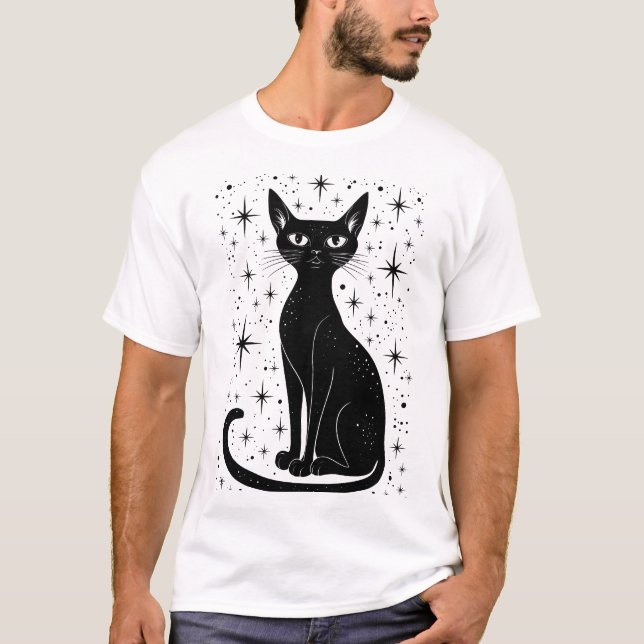 Black Cat: Where Midnight Magic Meets Moonlit Myst T-Shirt (Front)