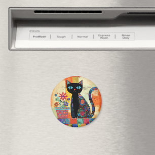 Black Cat Whimsical Artwork Magnet