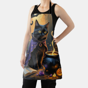 Black Cat Whimsical Halloween Painting Apron