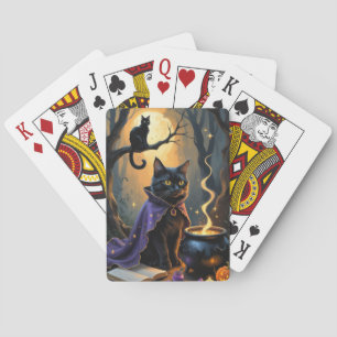 Black Cat Whimsical Halloween Painting Playing Cards