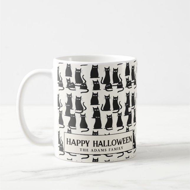 Black Cat white Halloween Coffee Mug (Left)