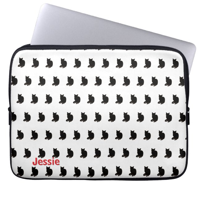 Black Cat (White) Laptop Sleeve (Front)