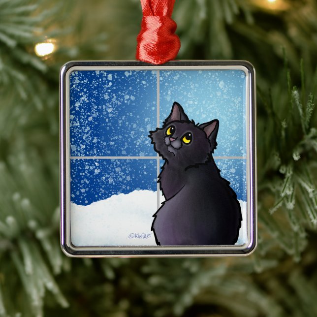 Black Cat Window Metal Ornament (Tree)