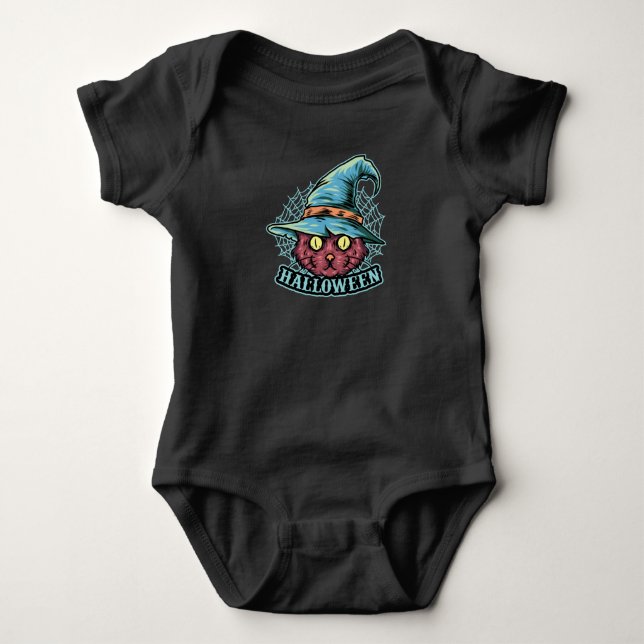 Black Cat Witch Baby Bodysuit (Front)