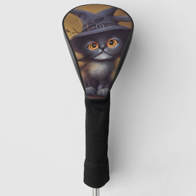 Black Cat Witch Cat Golf Head Cover (Front)