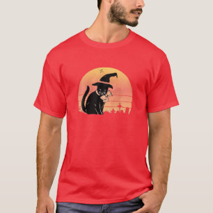 Black Cat Witch Full Moon Vintage Halloween Costum T-Shirt