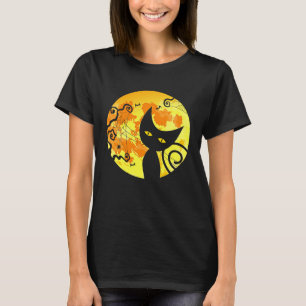 Black Cat WItch Full Moon Vintage Halloween Men Wo T-Shirt
