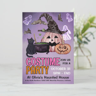Black Cat Witch Ghost Halloween Costume Party  Invitation
